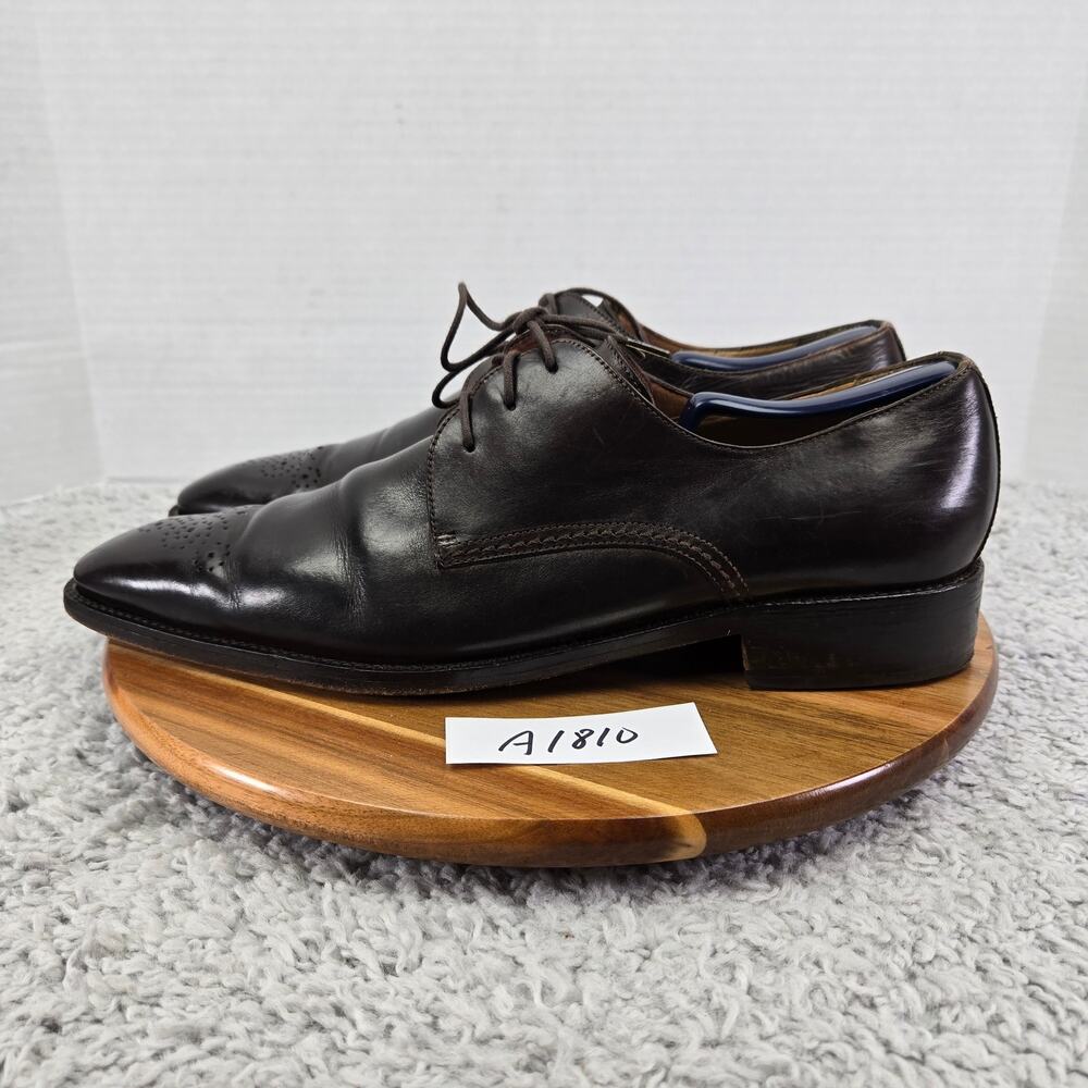 Faconnable Men 45 Brown Leather Medallion Business Derby Oxford Daily Dress Shoe